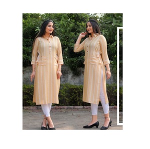 ชุดลำลองผ้าฝ้ายพิมพ์ลาย A-Line เคอร์ติสเรียบง่ายพร้อมกระเป๋าสำหรับผู้หญิงชุดประจำชาติอินเดียแฟชั่นการผลิต2022 - Product Image 1