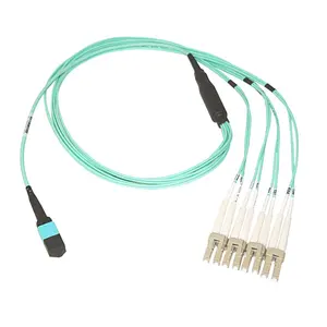 12 24 inti serat MTP MPO ke 4xduplex LC kabel fanout optik OM3 LSZH OFNP