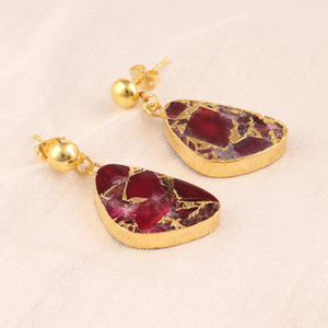 Ewest collection-pendientes colgantes de jade comprimido Mohave rubí, cobre turquesa, chapados en oro de 24K - Product Image 5