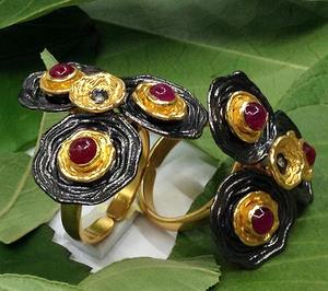 Argent Sterling 925 Oxydé Plaqué Or Fournisseur Grossiste Multi Pierres Précieuses Fait Sur Commande À La Mode Pas Cher Unisexe Faible QUANTITÉ MINIMALE DE COMMANDE Bague Fleur - Product Image 6