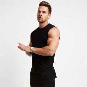 Hot <b>Men</b> Cotton Tank Top Black Color High Quality <b>Singlet</b> Sleeveless Slim Fit Vest Breathable Quick Dry Formal Stand Collar - Product Image 1
