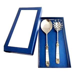 Ensemble de cuillères et fourchettes de service de bar à salade à long manche en argent poli avec poignée en forme de vadrouille dans une boîte cadeau - Product Image 2