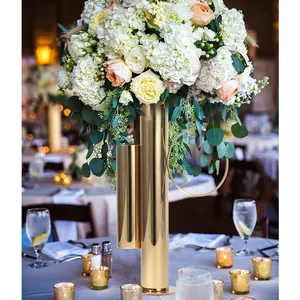 Bán Buôn Ấn Độ Wedding Centerpieces Flower Đứng Trang Trí Phụ Kiện Nguồn Cung Cấp Vàng Kim Loại Flower Vase Cho Bảng