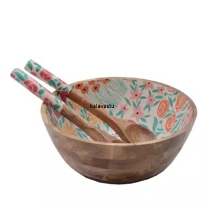 Bol de service rond en bois fabriqué à la main avec décoration en émail pour tenture murale - Product Image 2