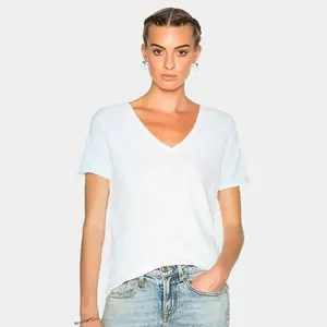 Organic Tshirts Woman Short Sleeve Custom Sexy White Unique Breathable Cotton Women Deep V Neck T Shirt