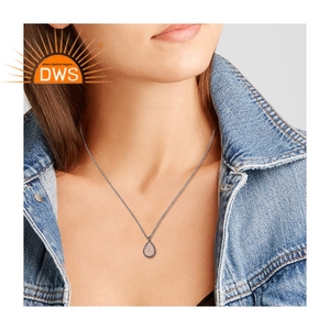 Collier en argent sterling 925 pour femme, pendentif en calcédoine rose, plaqué rhodium noir, bijoux de fiançailles - Product Image 3