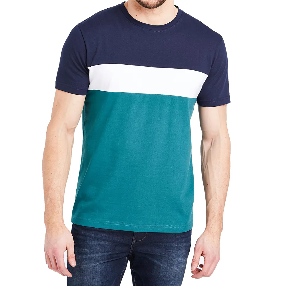 High Quality 100% cotton Custom cotton crew neck tshirt Casual mens t shirt colour panel t shirt