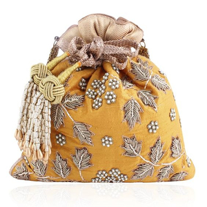 -POTLI-BAG WITH---HAND--EMBROIDERY--DABKA,RESHAM, PERLES, PIERRE, BEAU TRAVAIL ON--BAGS POUR la PARTIE et DE MARIAGE @ 2021 - Product Image 1