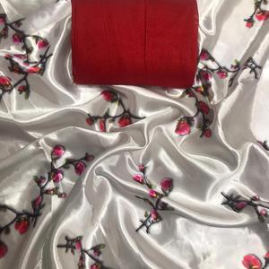 Lo último en ropa de fiesta hermosa, trabajo con estampado de flores digitales con Sari de seda satinada y blusa sin costuras, Ropa Étnica de mujer de Color rosa oscuro - Product Image 1