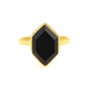 Anillo de Plata de Ley Más Vendido, Sin Deslustre, Sin Níquel, Chapado en Oro de 18k, Engaste de Bisel, Corte Hexagonal de 8x16mm, Ónice Negro Delicado para Mujer - Product Image 3