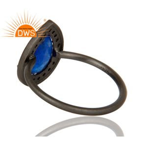Bague de fiançailles pierre précieuse Aventurine bleue, argent, en Rhodium noir plaqué, vente en gros, possibilité de vente en gros - Product Image 3
