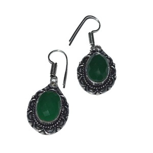 Boucles d'oreilles pendantes vintage en agate verte pour femme, monture en argent, forme goutte d'eau, pour anniversaire - Product Image 1
