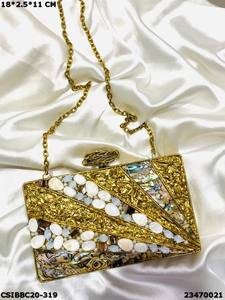 Designer Handmade Brass MOP <b>Clutches</b> Mother of Pearl Evening <b>Bags</b> <b>for</b> <b>Weddings</b> and Parties <b>for</b> Bridal and Bridesmaids - Product Image 3