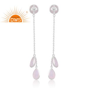 Boucle d'oreille en argent sterling fin pour femmes, design fait main, pierre naturelle arc-en-ciel, lune, fabricant de bijoux - Product Image 4