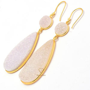 ต่างหูอัญมณีดรูซี่สีรุ้งสุดสวย925ต่างหูชุบทอง18K สีเงินสเตอร์ลิง - Product Image 4