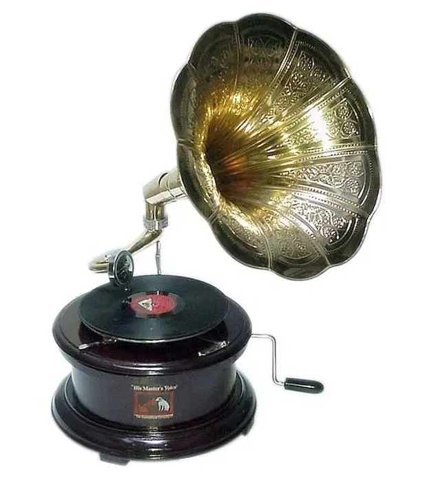 Brass Color Gramophone Table Gift Item Vintage Audio Gramophone Retro Vinyl Record Brown Wood Gramophone Record Player