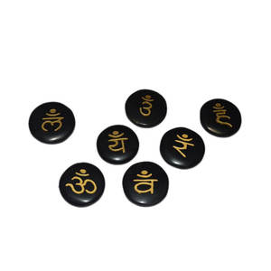 Juego de exportación a granel de curación de cristal Natural de ágata negra Chakra discos sánscritos artesanías de piedra semipreciosa - Product Image 1