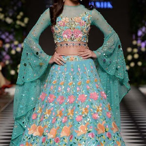 2021 élégant orné de mariée Koti avec robe Lehenga nouvelle couleur matériel de soie avec perles de verre cristal travail de pierre pour mariage - Product Image 1