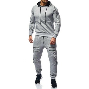 Haute qualité hommes survêtement pas cher prix décontracté blanc à manches longues pull vêtements de sport mince Fitness couleur unie coton homme survêtements - Product Image 1