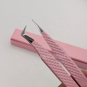 Pince à épiler d'extension de cils en acier inoxydable rose bébé de haute qualité enduite à bout pointu durable - Product Image 3