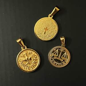 Pendentif en acier inoxydable avec compas délicat, colombe du Saint-Esprit, médaille de la Justice, balance, balance de la Justice, croix biblique, prière du Seigneur, main de Hamsa - Product Image 3