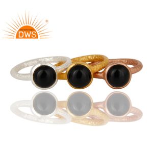 Three Tone Plated Brass <b>Ring</b> <b>Set</b> Fashion Jewelry Wholesale Natural Black Onyx Gemstone <b>Ring</b> <b>For</b> <b>Women</b> Gift <b>For</b> Her - Product Image 2
