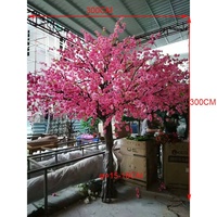 Arbre artificiel en fibre de verre, forme naturelle, fleurs de pêcher roses, hauteur 300 cm, pas cher, pour décoration intérieure
