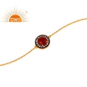 For Women Red <b>Onyx</b> Gemstone <b>Bracelet</b> Jewelry Supplier Indian 24k Gold Plated Silver Party Wear <b>Bracelet</b> Jewelry - Product Image 2