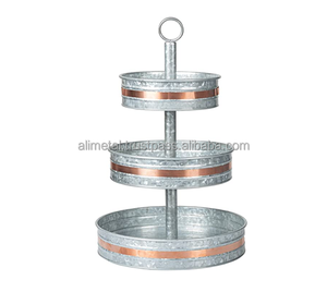 <b>3</b>-<b>Tier</b> Galvanized Steel <b>Cake</b> Tray Platter Fully Customization Serving <b>Stand</b> with Copper Trim for Cup <b>Cake</b> Dessert Serving - Product Image 1