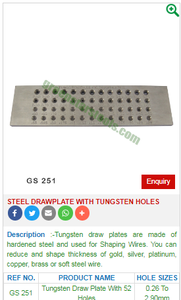 STEEL DRAWPLATE WITH <b>TUNGSTEN</b> HOLES|GS JEWELLERY MAKING TOOLS - Product Image 2