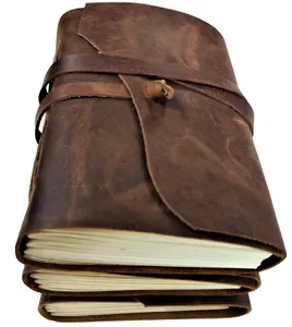 手工复古大日记本a 5尺寸棕色精装定制印刷标志Pu皮革书写日记本制造商
