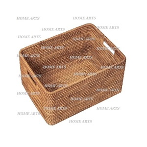 Lot de 2 paniers de légumes en bambou de forme rectangulaire de différentes tailles en rotin profond et design tendance en bambou en vrac - Product Image 6