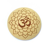 Fleur de lotus ronde en MDF découpée au laser, gravée au laser, avec Om et flammes, pour usage spirituel et religieux, décoration intérieure