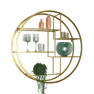 Ensemble de 2 étagères murales rondes et hexagonales, en fer doré fait main, pour la décoration intérieure - Product Image 6