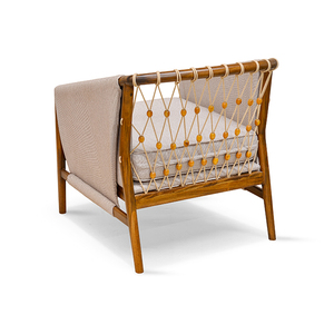 Fauteuil en acajou Easton, tissu et corde rembourrés, chaise de loisirs au design moderne, pour salon, maison, hôtel - Product Image 3