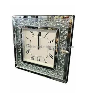 חדש עיצוב זכוכית וקריסטל מתכתי בית תפאורה אנלוגי מתכת שעון רטרו שעון קיר