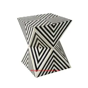 Table d'appoint en os incrusté de qualité supérieure, design rayé, tabouret en os incrusté noir, provenant d'Inde, pour le mobilier de salon - Product Image 1
