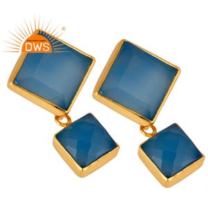 Dernier modèle de boucles d'oreilles carrées en calcédoine bleue naturelle pour femme Bijoux pour femme Cadeau pour elle - Product Image 2