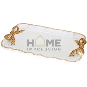 Bandeja de servicio con borde de cuentas de oro esmaltado blanco, bandejas de servicio de lujo de oro esmaltado, venta al por mayor - Product Image 2