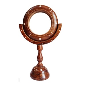 Espejo decorativo de mesa de madera con espejo de mesa giratorio de 360 grados para hombres y mujeres, espejo de mesa de madera maciza pura Premium - Product Image 1