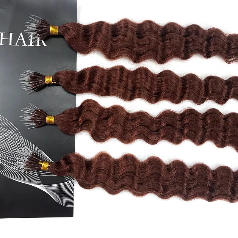 Color 33 Raw Indian Hair in Deep Wave Micro Beads with Plastic Tip Nano Ring Hair Extensions