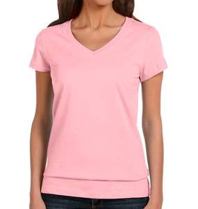 Camiseta rosa de manga corta para mujer, ropa con cuello en V en blanco, personalizada, informal, 100% de algodón, lisa, teñida, OEM, logotipo personalizado, 20 Uds. - Product Image 1