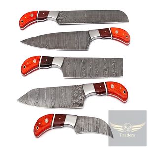 Custom Handmade Damascus 05 pcs Chef Knife Set Kitchen Knives Set With leather Sheath Cover {MS-51} - Product Image 5