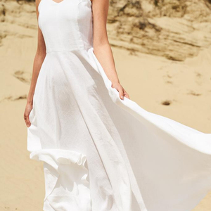 Elevate Your Style Formal Solid Black Sleeveless Floor-Length Sexy Women Linen <b>Dress</b> with Beading Breathable <b>Loose</b> Fit - Product Image 1