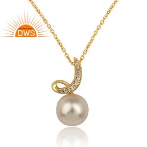 Hermoso Collar de Perlas Blancas CZ, Fabricante y Diseñador, Collar con Colgante de Plata de Ley Chapado en Oro, Proveedor de Joyería - Product Image 2