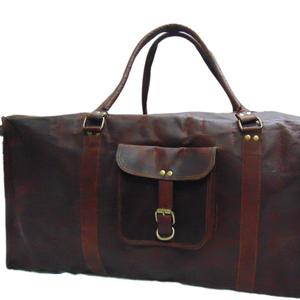 Lowellcraft Brown Genuine Leather Eco-Friendly Vintage Geometric Pattern 7 Inch Travel <b>Carry</b>-<b>On</b> <b>Luggage</b> Adjustable Strap Zipper - Product Image 1