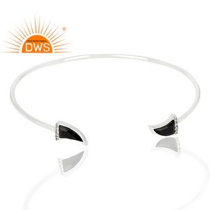 Dark Black Onyx <b>Gemstone</b> <b>Bracelet</b> Tooth Horn Fine Sterling Silver Designer Cuff <b>Bracelet</b> Jewelry Supplier Classic Collection - Product Image 2