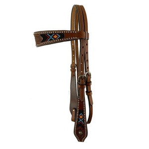 Hecho a mano 100% cuero de vaca occidental con cuentas Headstall con perno al por mayor fabricado productos de caballo - Product Image 1