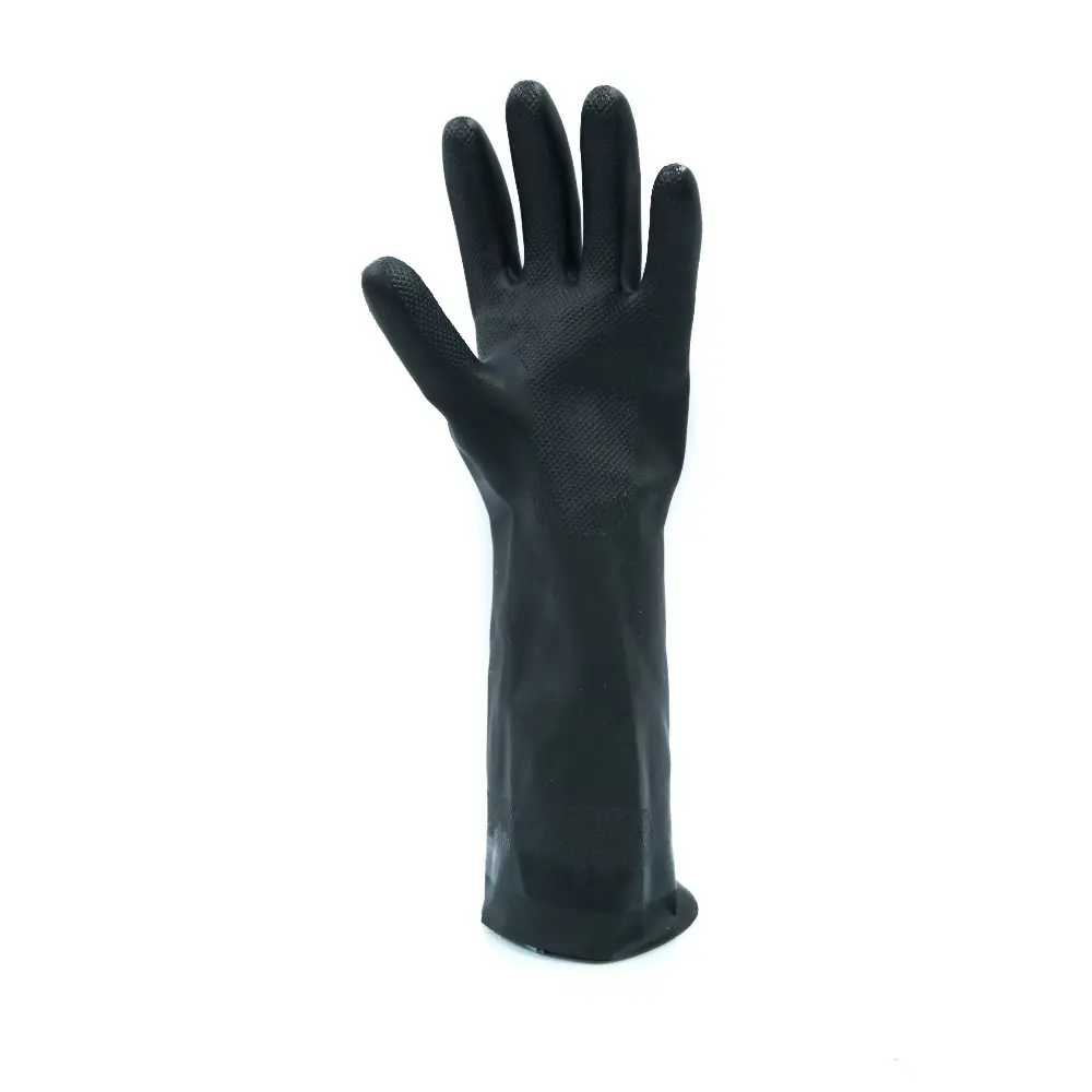 Black neoprene rubber gloves for critical waste handling strongest chemical protection plumbing infrastructure maintenance usage