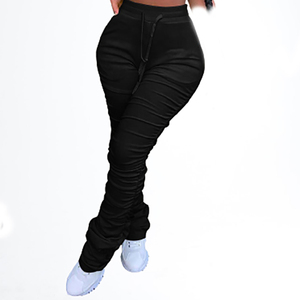 Best Selling <b>Women's</b> Yellow <b>Winter</b> Sweatpants New Design Flat Front Style Stack <b>Leggings</b> With 2 Side Pockets and Drawstring - Product Image 2